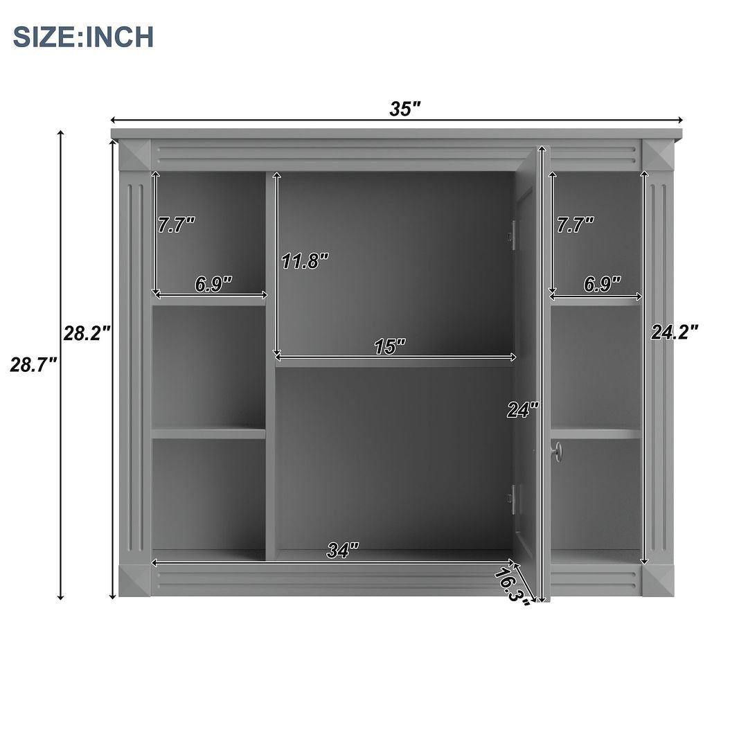 Mobile bagno moderno da 36'' con lavabo superiore e mobiletto a specchio, 2 ante e 2 cassetti