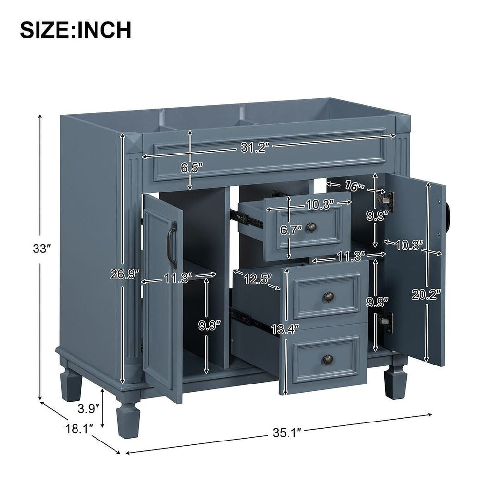 Mobile bagno moderno da 36'' con lavabo superiore e mobiletto a specchio, 2 ante e 2 cassetti