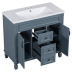 Mobile bagno moderno da 36'' con lavabo superiore e mobiletto a specchio, 2 ante e 2 cassetti
