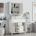 Mobile bagno moderno da 36'' con lavabo superiore e mobiletto a specchio, 2 ante e 2 cassetti