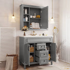Mobile bagno moderno da 36'' con lavabo superiore e mobiletto a specchio, 2 ante e 2 cassetti