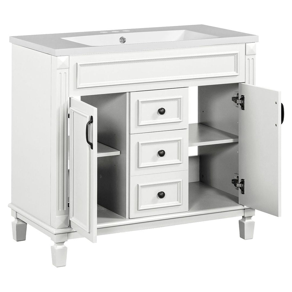 Mobile bagno moderno da 36'' con lavabo superiore e mobiletto a specchio, 2 ante e 2 cassetti