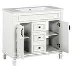 Mobile bagno moderno da 36'' con lavabo superiore e mobiletto a specchio, 2 ante e 2 cassetti