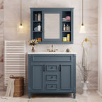 Mobile bagno moderno da 36'' con lavabo superiore e mobiletto a specchio, 2 ante e 2 cassetti