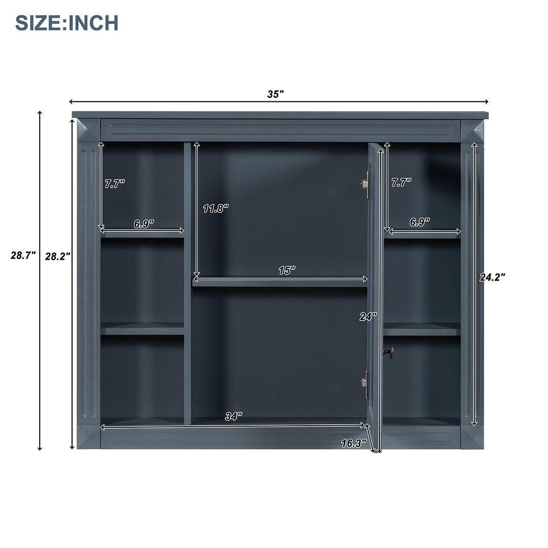 Mobile bagno moderno da 36'' con lavabo superiore e mobiletto a specchio, 2 ante e 2 cassetti