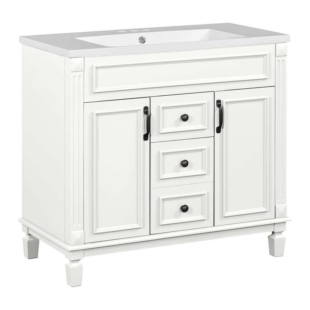 Mobile bagno moderno da 36'' con lavabo superiore e mobiletto a specchio, 2 ante e 2 cassetti