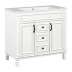 Mobile bagno moderno da 36'' con lavabo superiore e mobiletto a specchio, 2 ante e 2 cassetti