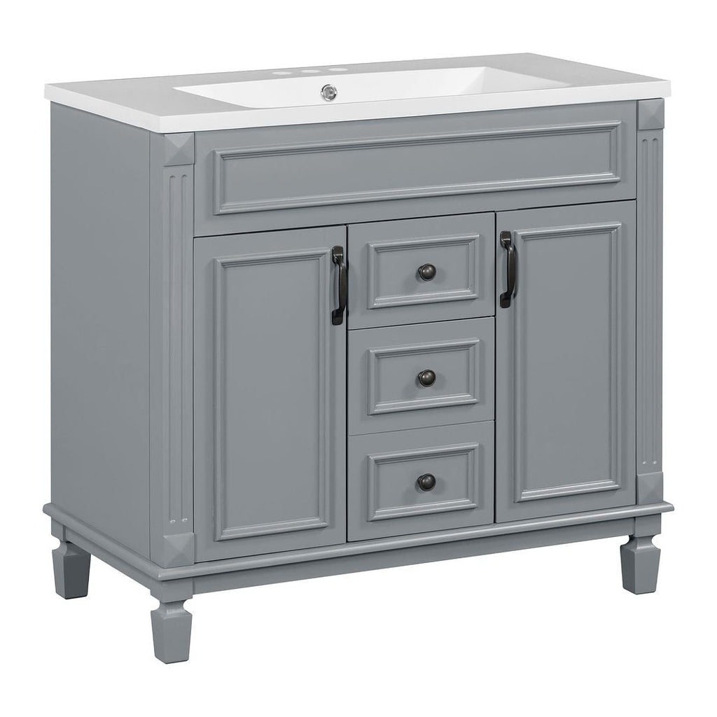 Mobile bagno moderno da 36'' con lavabo superiore e mobiletto a specchio, 2 ante e 2 cassetti