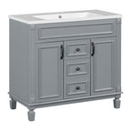 Mobile bagno moderno da 36'' con lavabo superiore e mobiletto a specchio, 2 ante e 2 cassetti