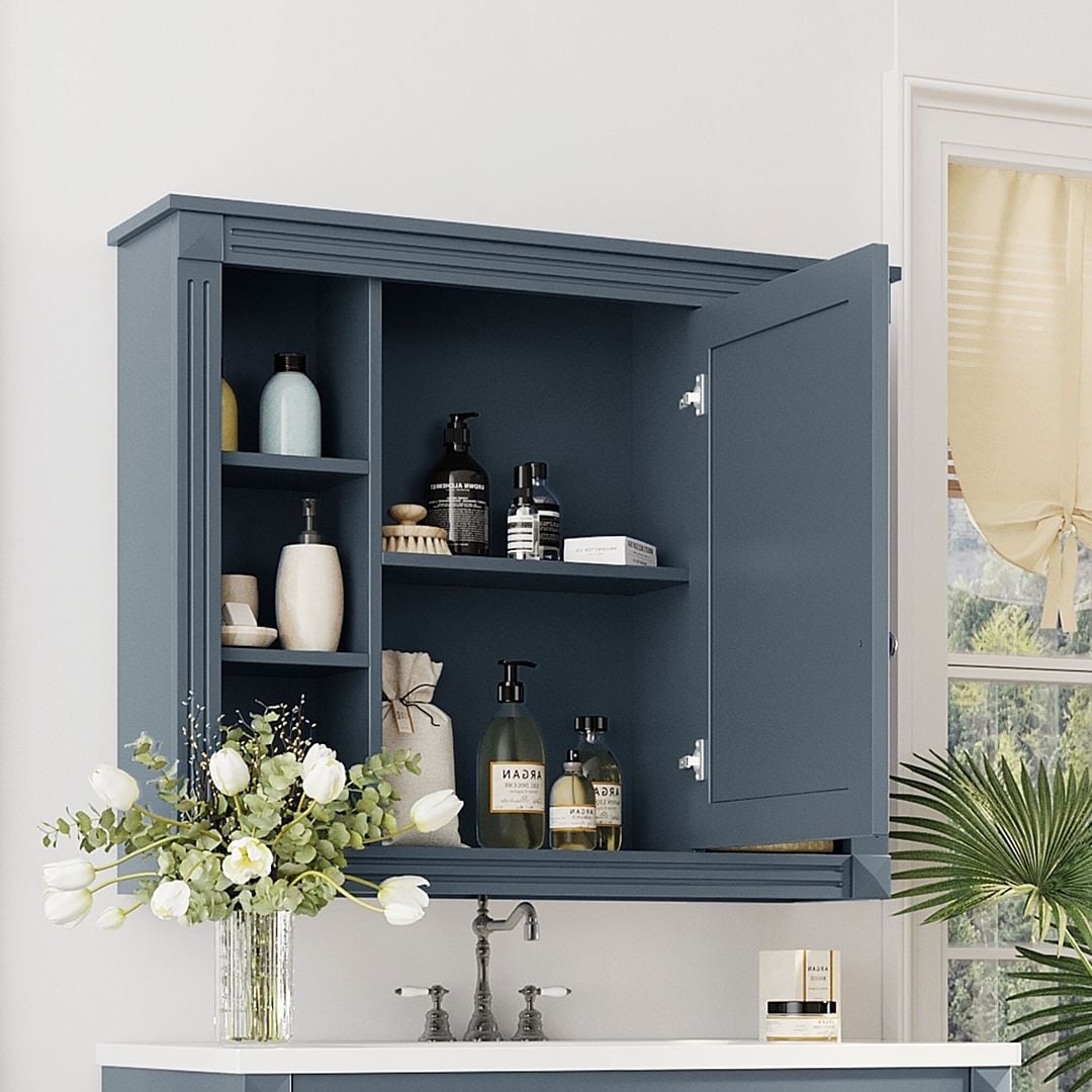 Mobile bagno moderno da 36'' con lavabo superiore e mobiletto a specchio, 2 ante e 2 cassetti