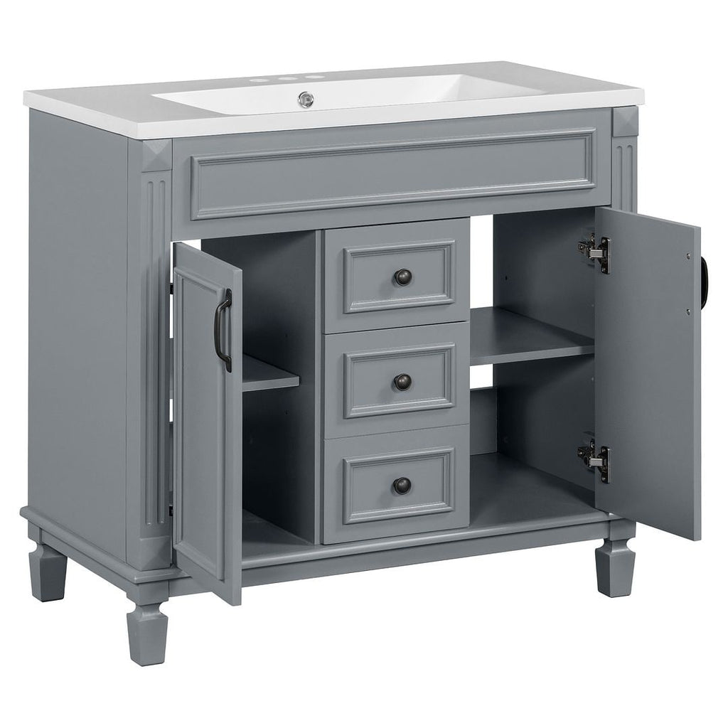 Mobile bagno moderno da 36'' con lavabo superiore e mobiletto a specchio, 2 ante e 2 cassetti