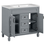 Mobile bagno moderno da 36'' con lavabo superiore e mobiletto a specchio, 2 ante e 2 cassetti