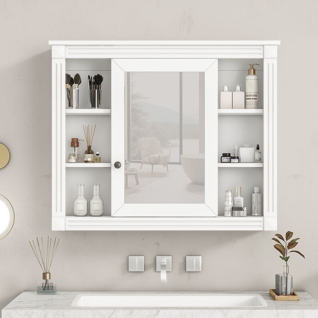 Mobile bagno moderno da 36'' con lavabo superiore e mobiletto a specchio, 2 ante e 2 cassetti