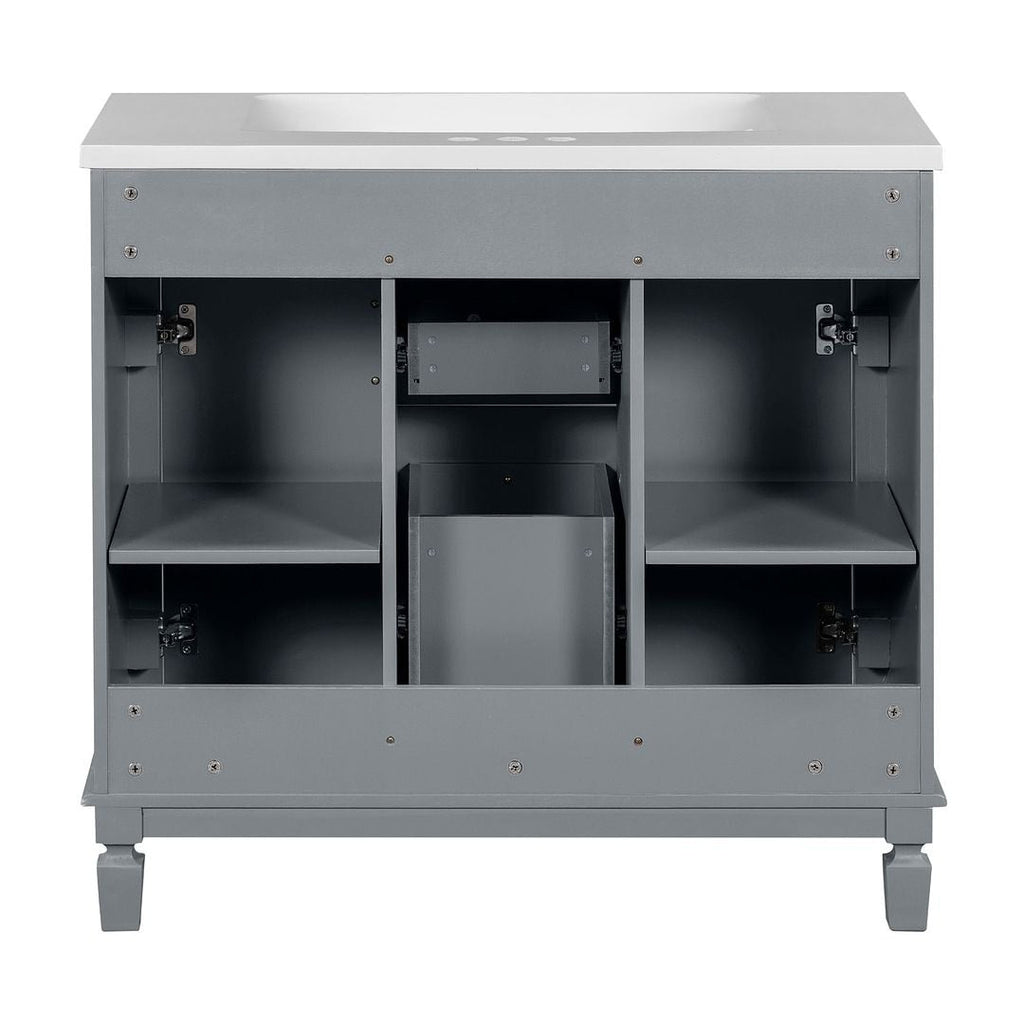 Mobile bagno moderno da 36'' con lavabo superiore e mobiletto a specchio, 2 ante e 2 cassetti