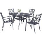 Tavolo da pranzo rettangolare in metallo con doghe per patio esterno 60 x 37 con foro per ombrellone per 6 persone