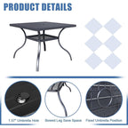 Tavolo da pranzo rettangolare in metallo con doghe per patio esterno 60 x 37 con foro per ombrellone per 6 persone
