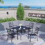 Tavolo da pranzo rettangolare in metallo con doghe per patio esterno 60 x 37 con foro per ombrellone per 6 persone