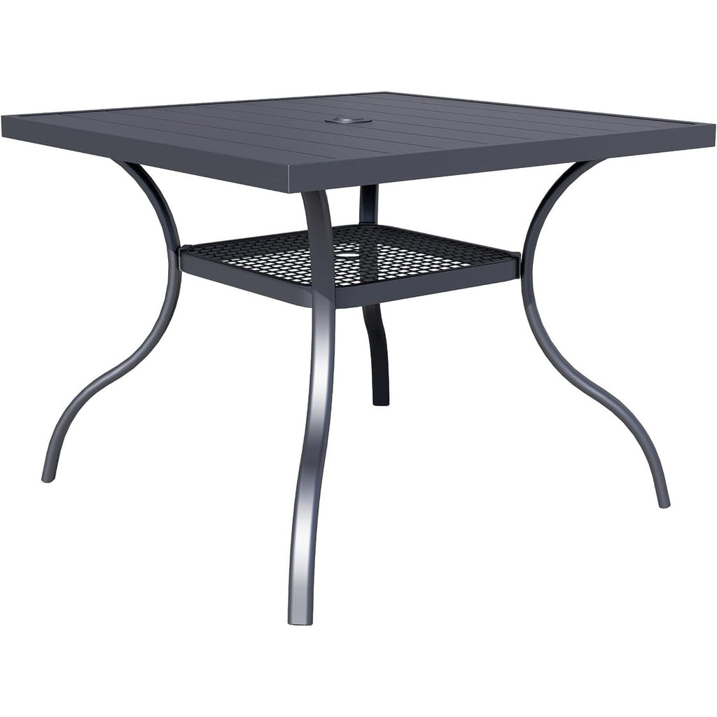 Tavolo da pranzo rettangolare in metallo con doghe per patio esterno 60 x 37 con foro per ombrellone per 6 persone
