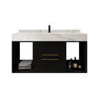Mobile bagno sospeso da 39,4'' con lavabo in ceramica, mobile sospeso a parete, 2 cassetti con chiusura ammortizzata e piano in ardesia bianca - 39'4 x 18'9