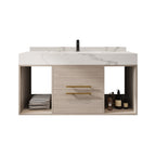 Mobile bagno sospeso da 39,4'' con lavabo in ceramica, mobile sospeso a parete, 2 cassetti con chiusura ammortizzata e piano in ardesia bianca - 39'4 x 18'9