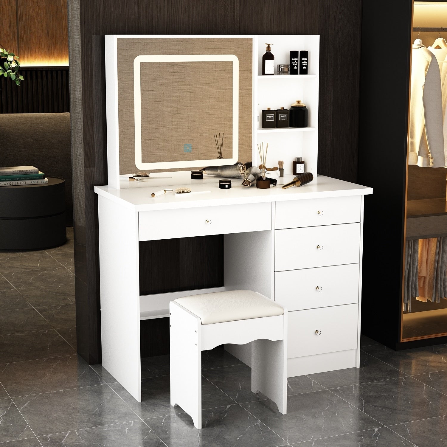 Mobiletto da trucco da 39,4'' con sgabello e specchio