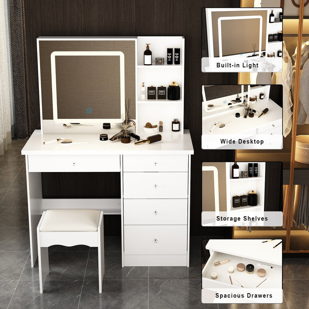 Mobiletto da trucco da 39,4'' con sgabello e specchio