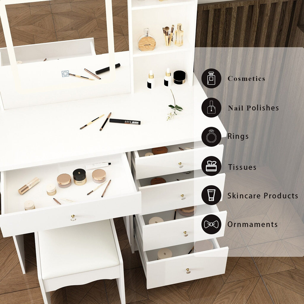 Mobiletto da trucco da 39,4'' con sgabello e specchio