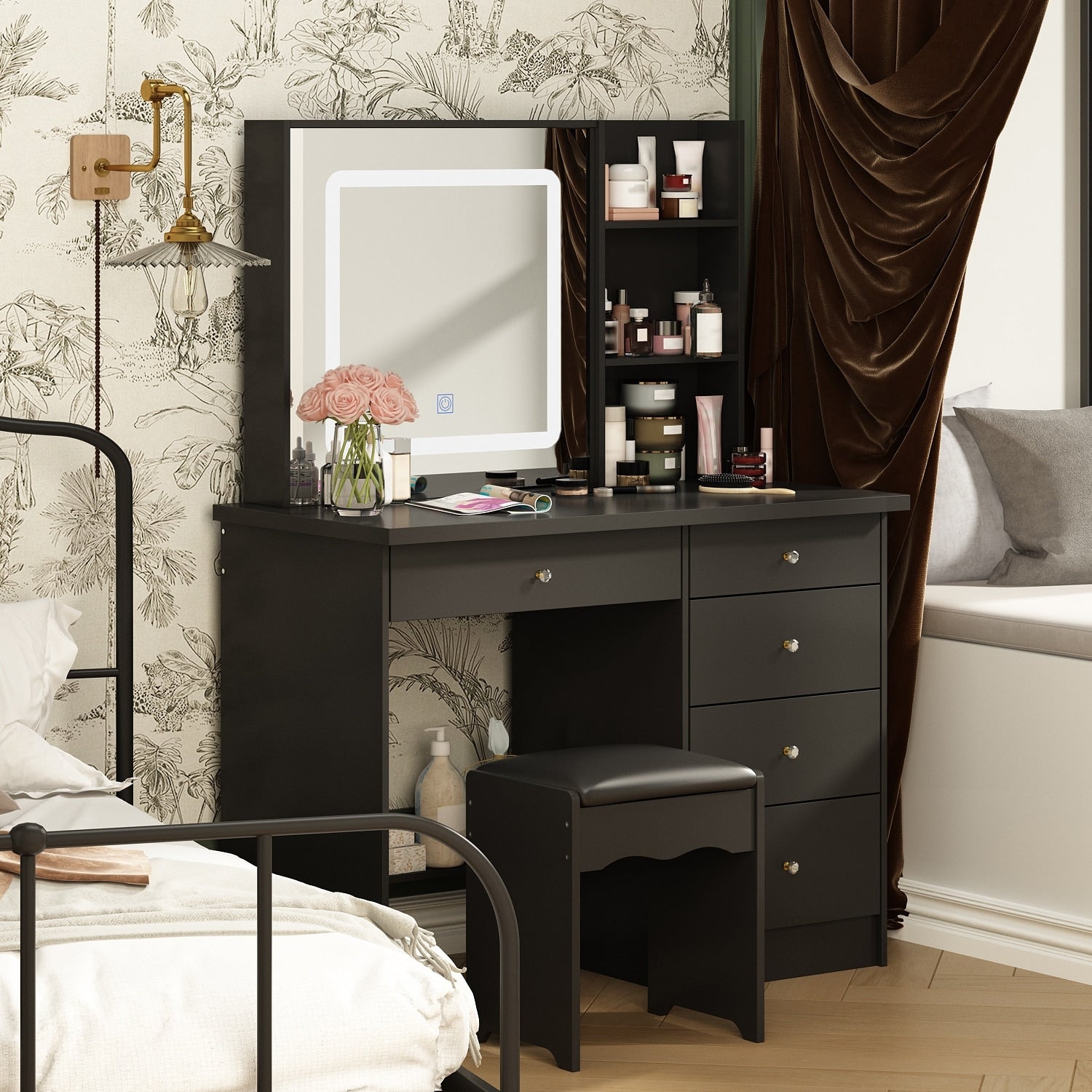 Mobiletto da trucco da 39,4'' con sgabello e specchio