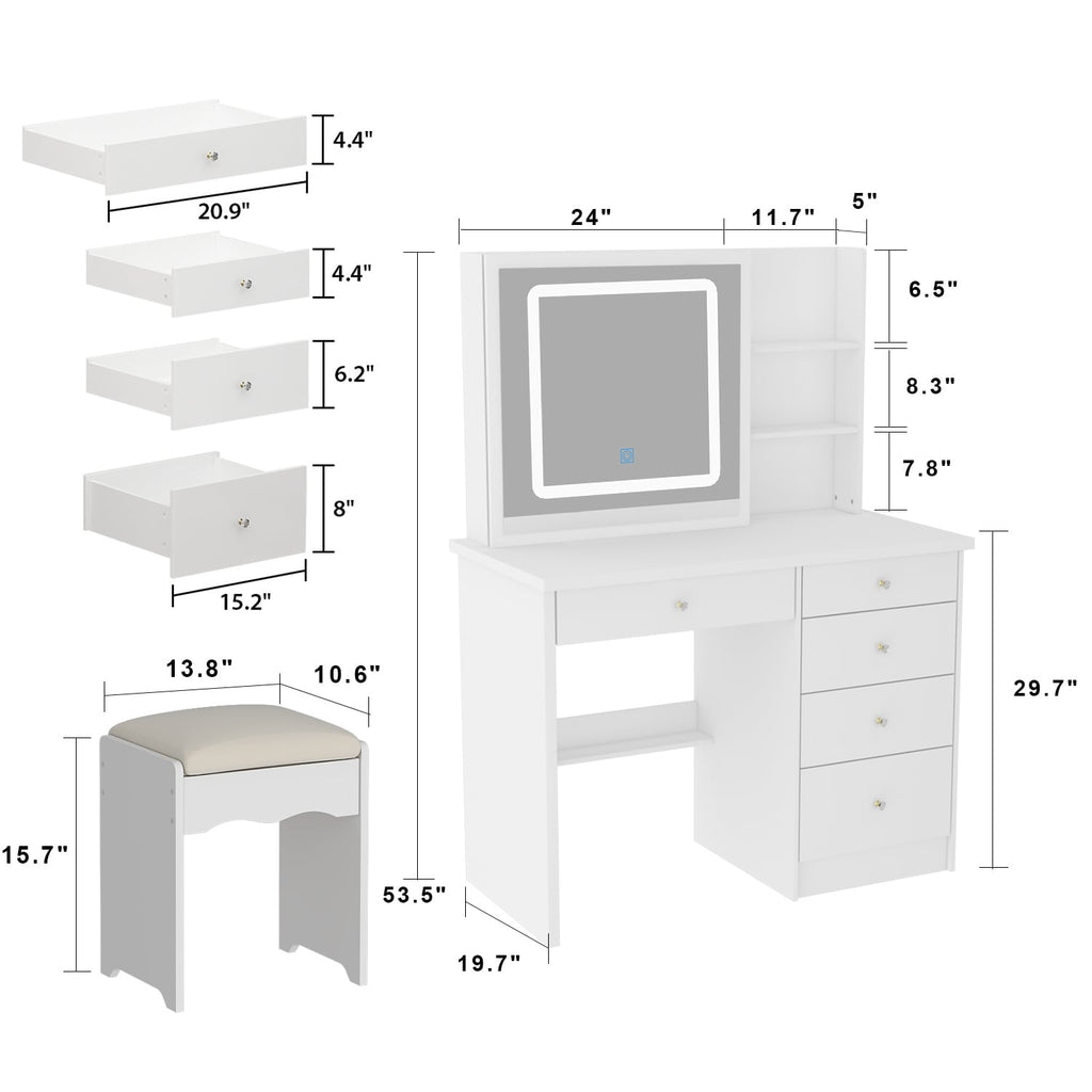 Mobiletto da trucco da 39,4'' con sgabello e specchio