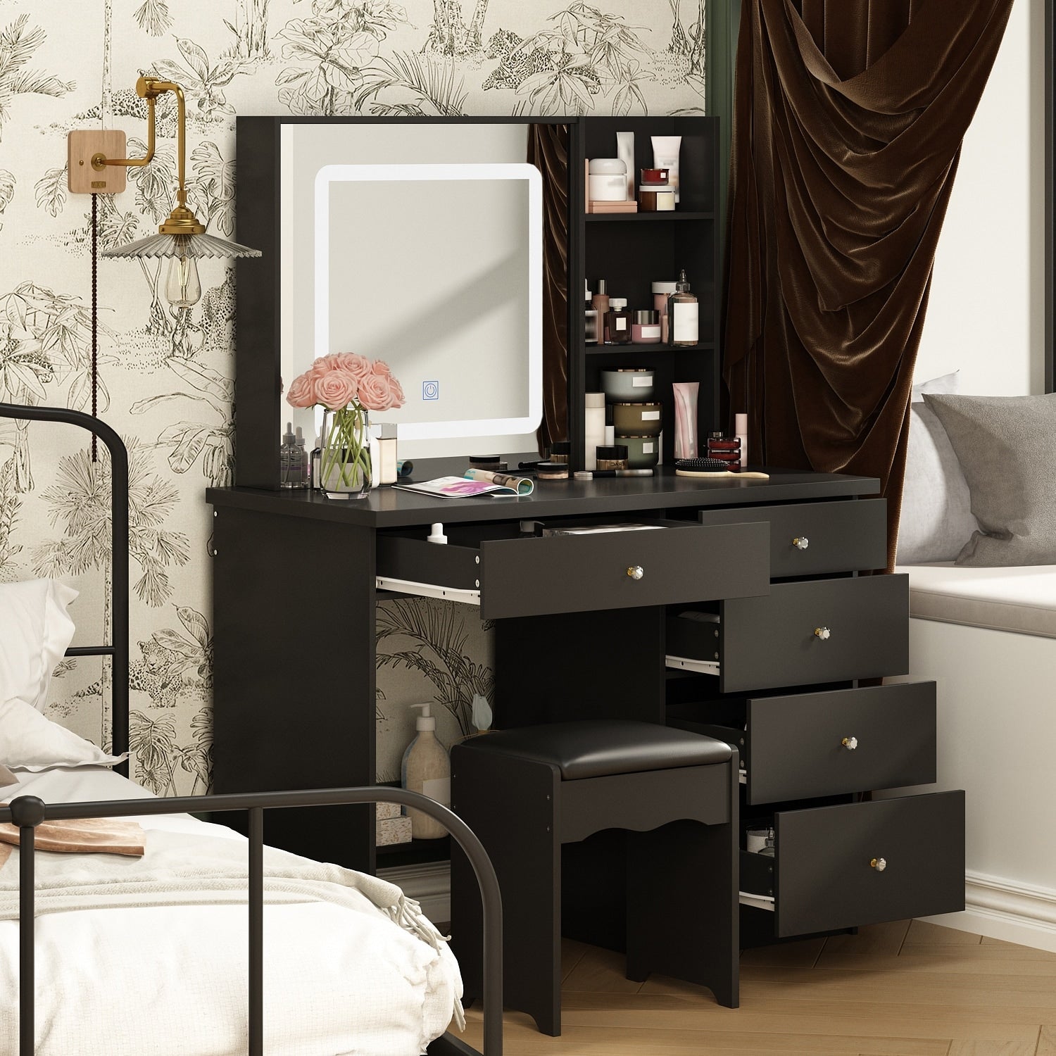 Mobiletto da trucco da 39,4'' con sgabello e specchio