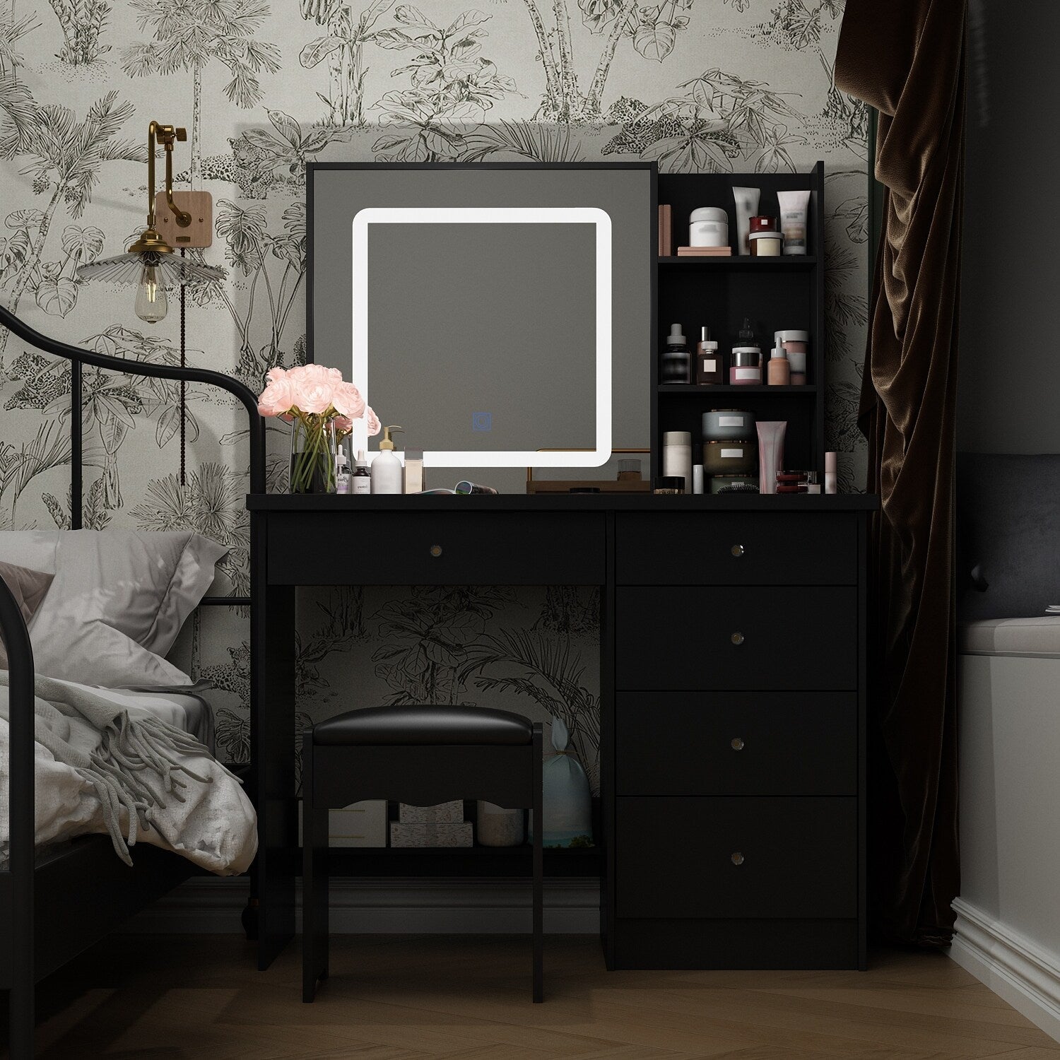 Mobiletto da trucco da 39,4'' con sgabello e specchio