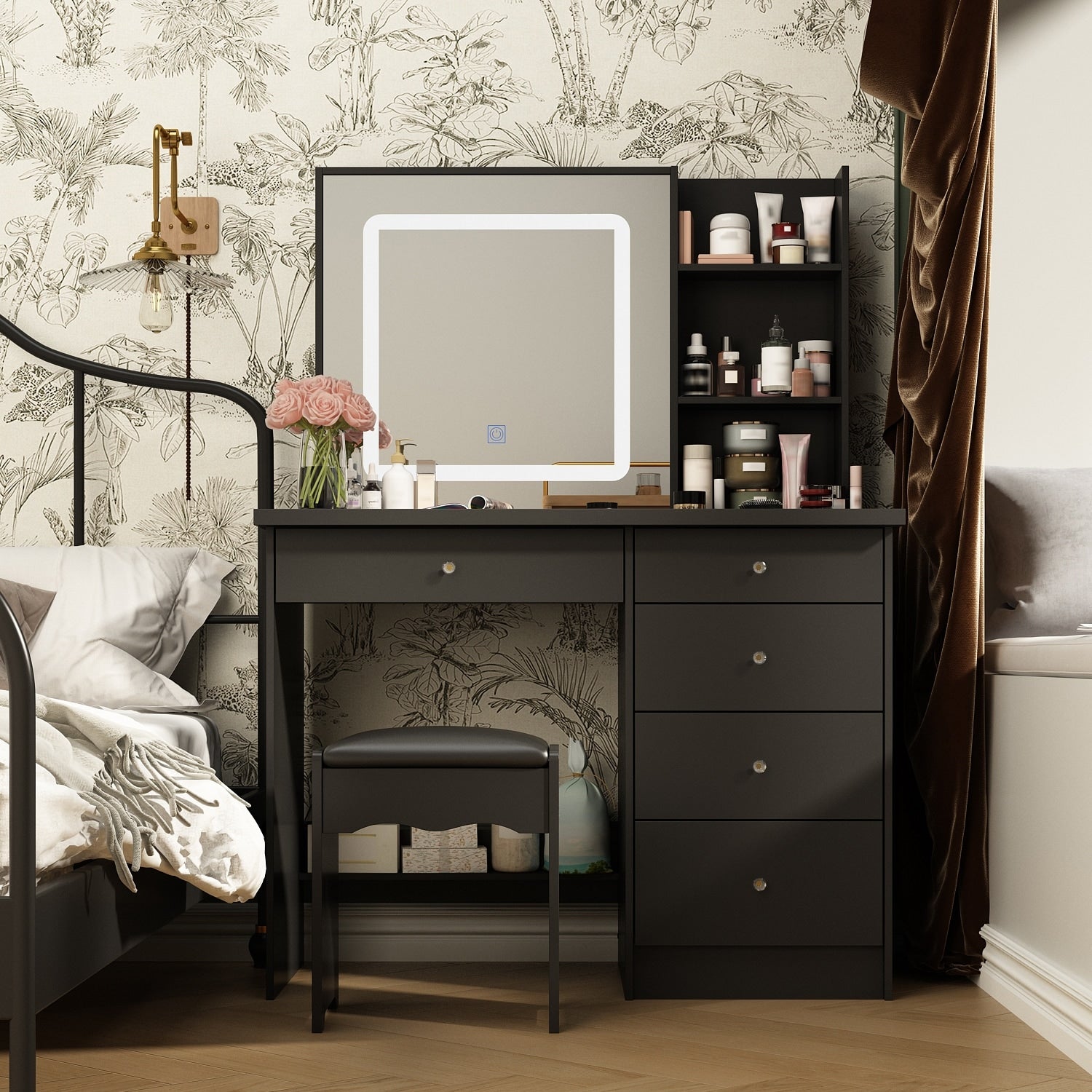 Mobiletto da trucco da 39,4'' con sgabello e specchio