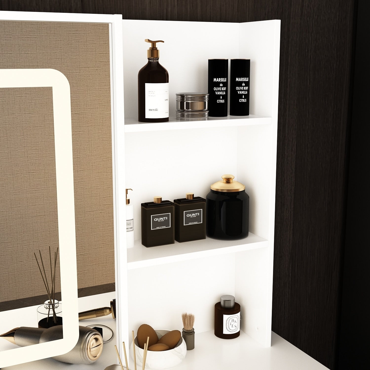 Mobiletto da trucco da 39,4'' con sgabello e specchio