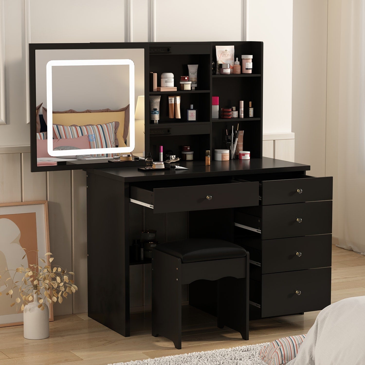 Set da toeletta per il trucco largo 39,4'' con sgabello e specchio