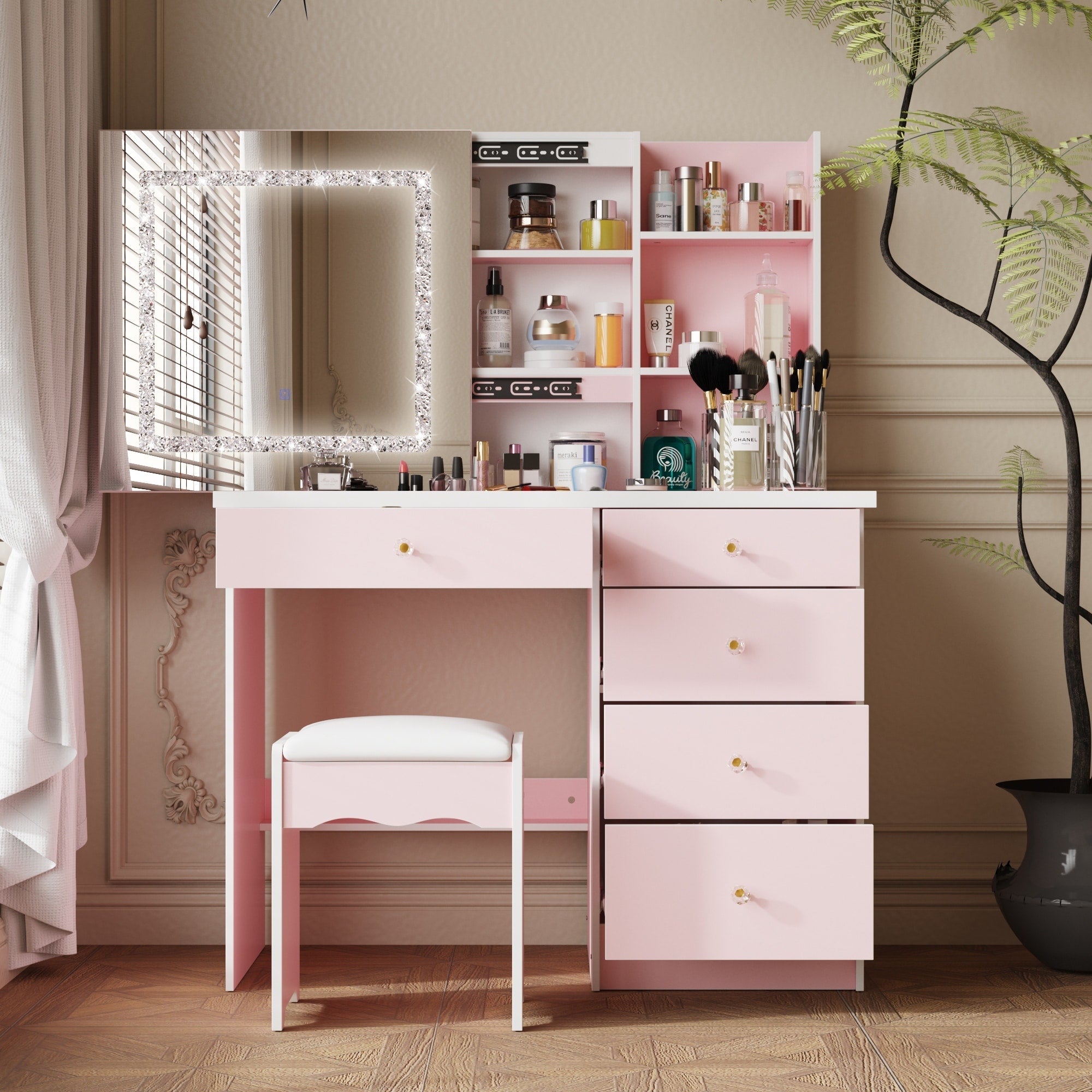 Set da toeletta per il trucco largo 39,4'' con sgabello e specchio