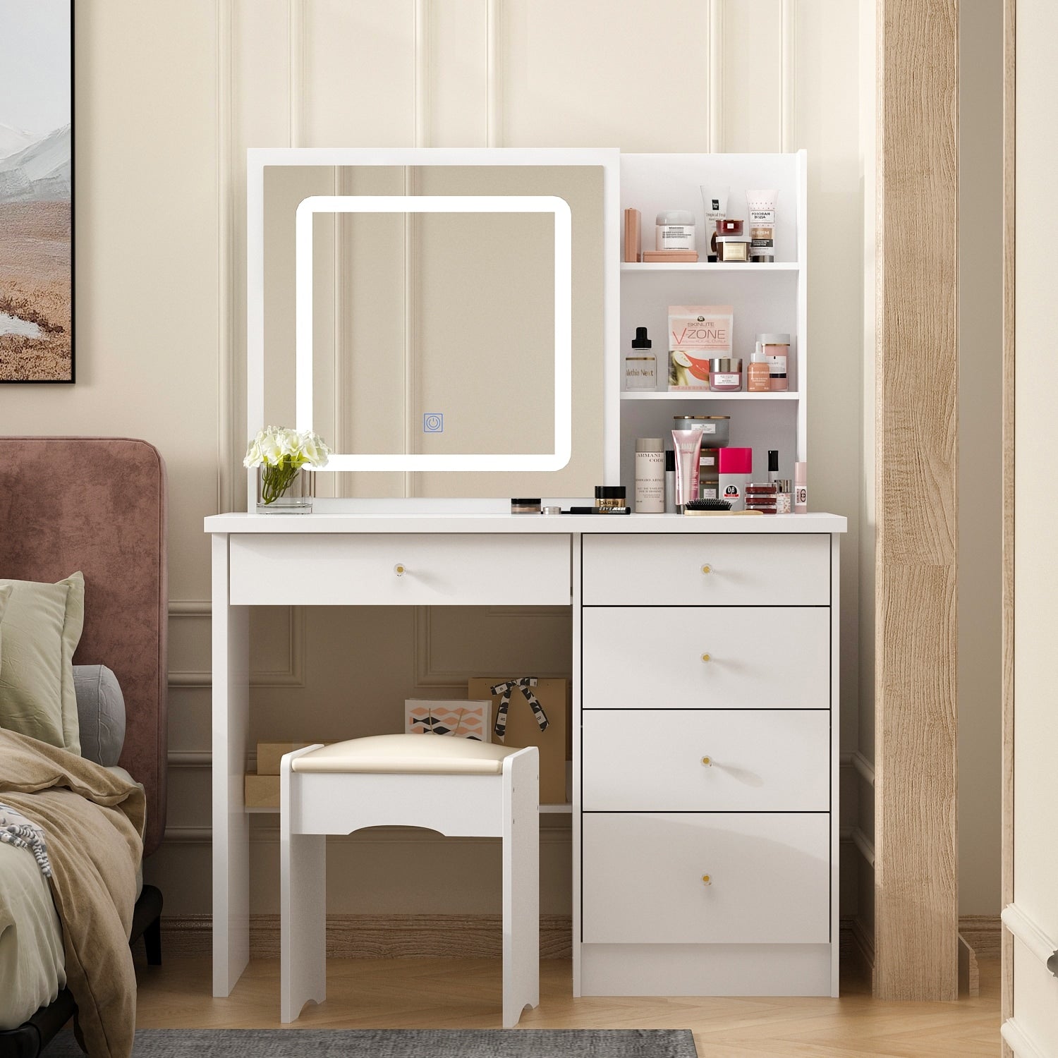 Set da toeletta per il trucco largo 39,4'' con sgabello e specchio
