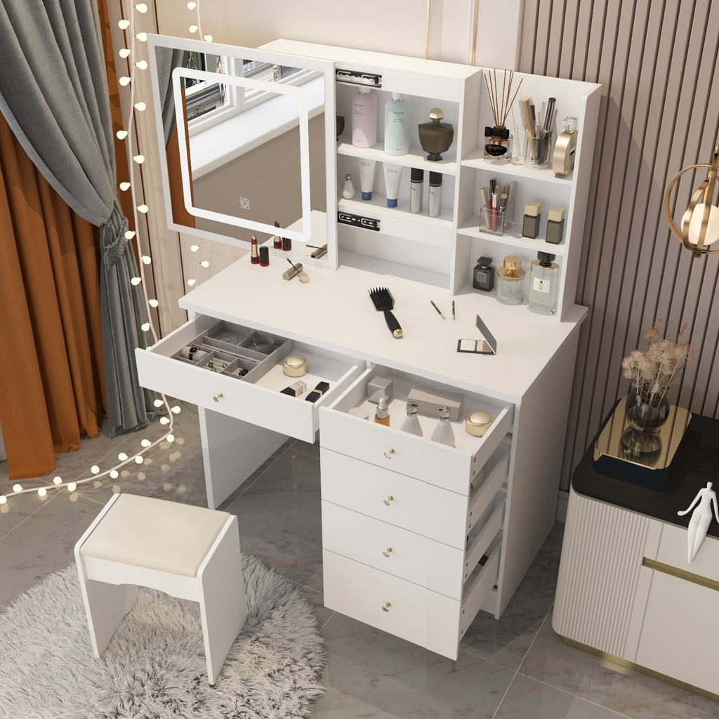Set da toeletta per il trucco largo 39,4'' con sgabello e specchio