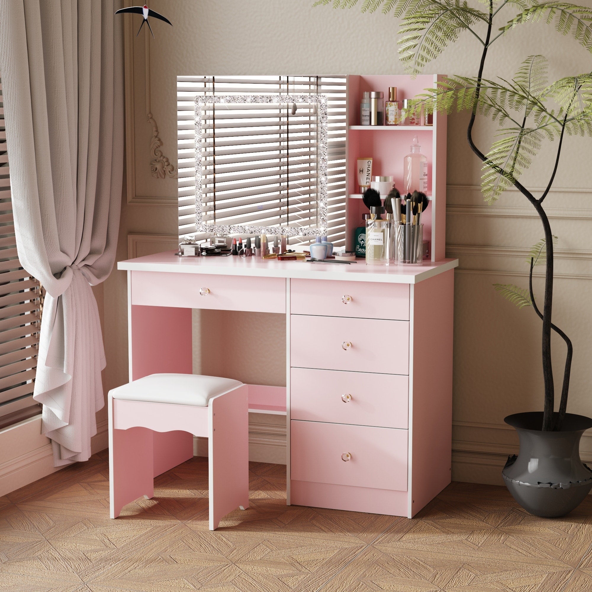 Set da toeletta per il trucco largo 39,4'' con sgabello e specchio