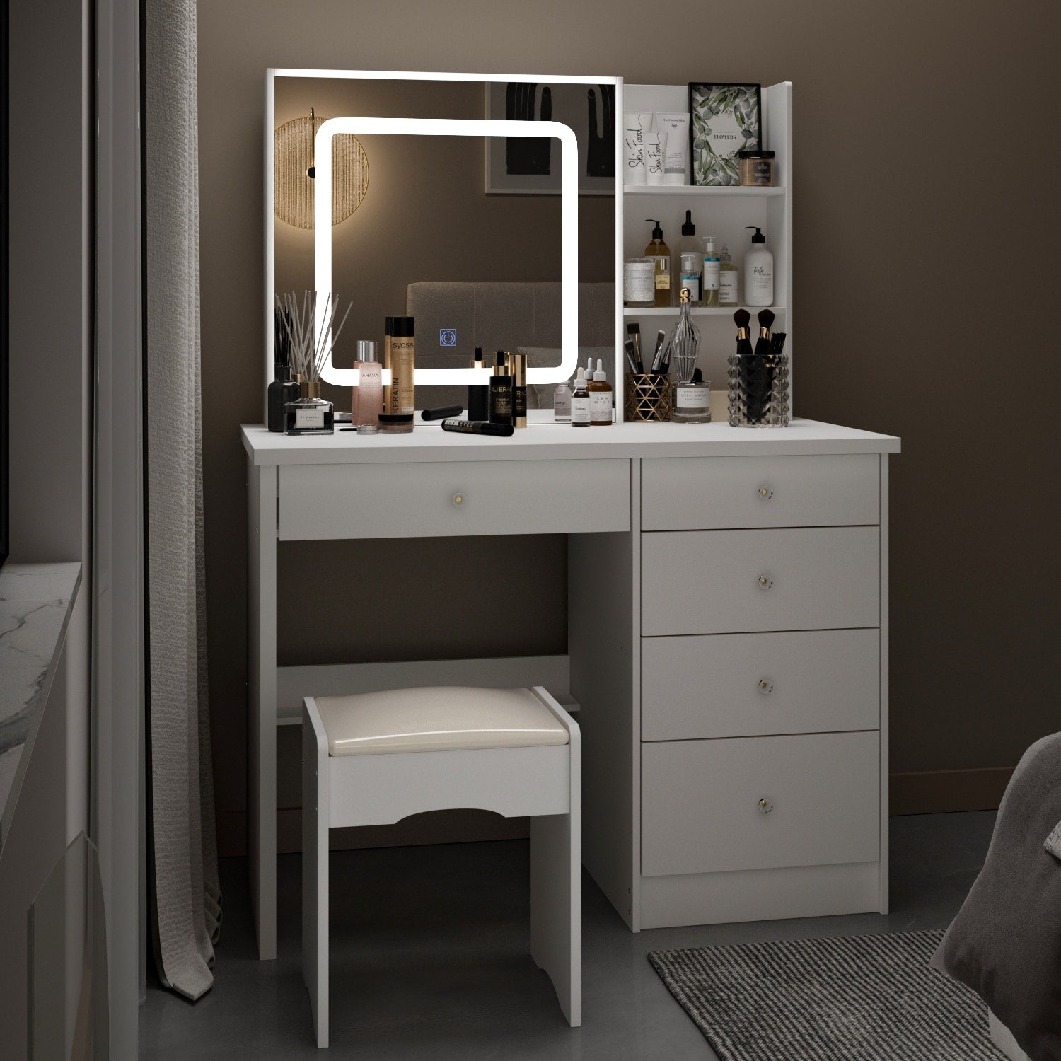 Mobiletto da trucco da 39,4'' con sgabello e specchio