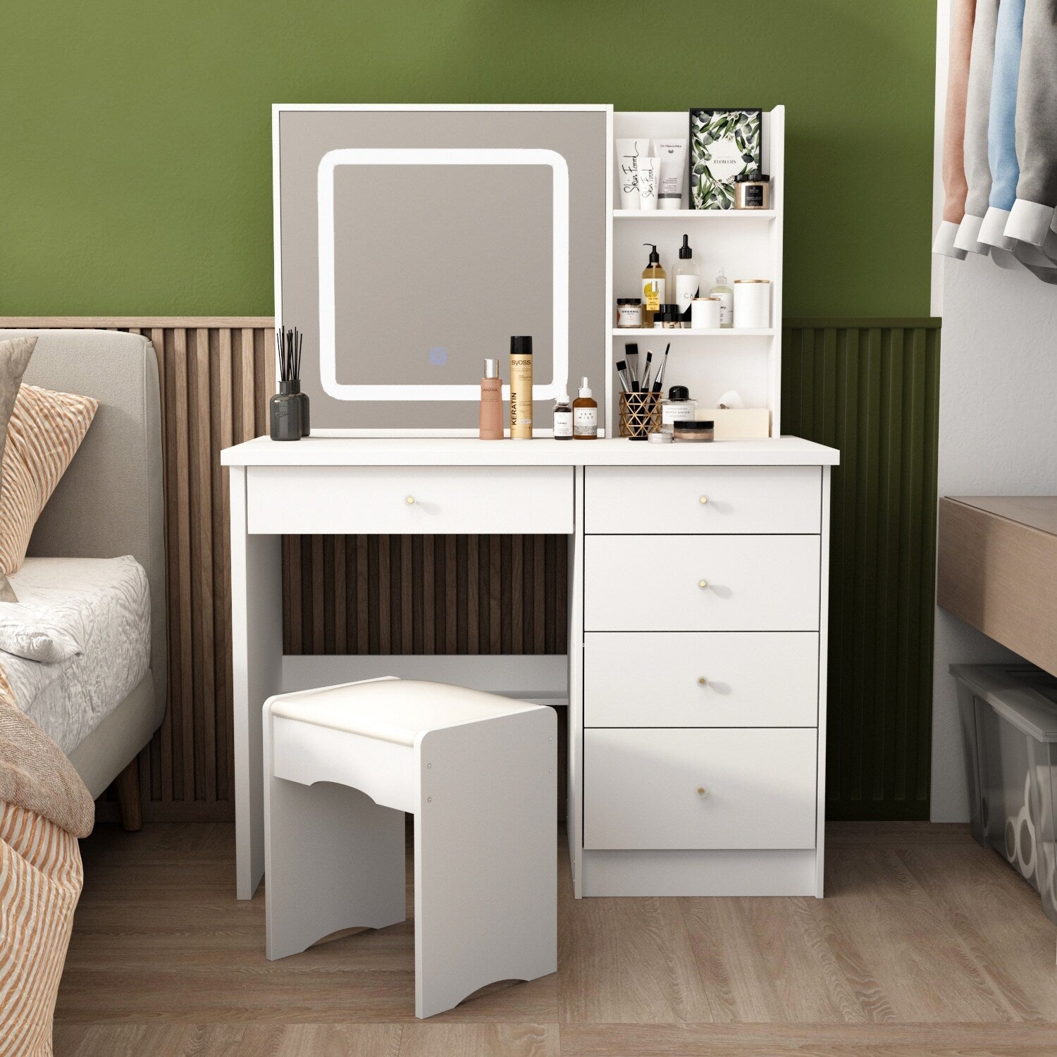 Mobiletto da trucco da 39,4'' con sgabello e specchio