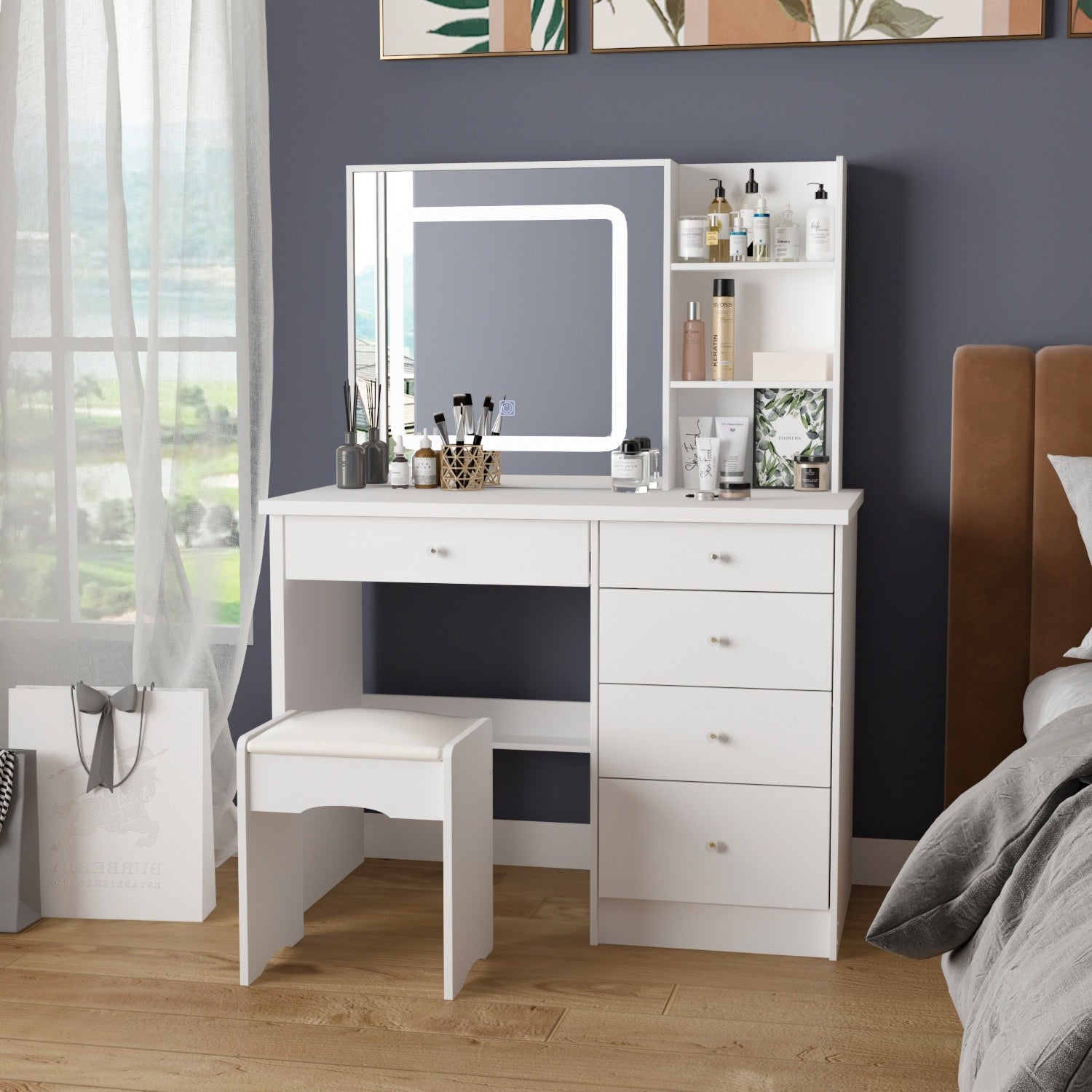 Mobiletto da trucco da 39,4'' con sgabello e specchio