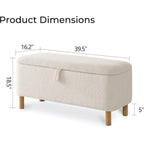 39,5 Panca contenitore Boucle bianco sporco, panca contenitore Sherpa, poggiapiedi per letto, per soggiorno, camera da letto, gambe in legno