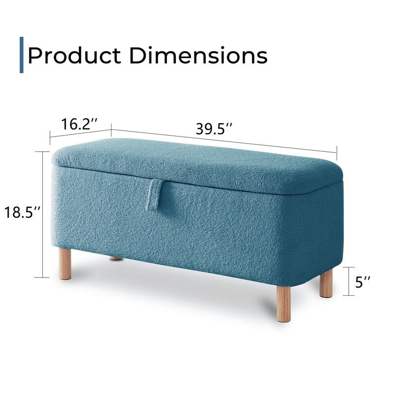 39,5 Panca contenitore Boucle bianco sporco, panca contenitore Sherpa, poggiapiedi per letto, per soggiorno, camera da letto, gambe in legno