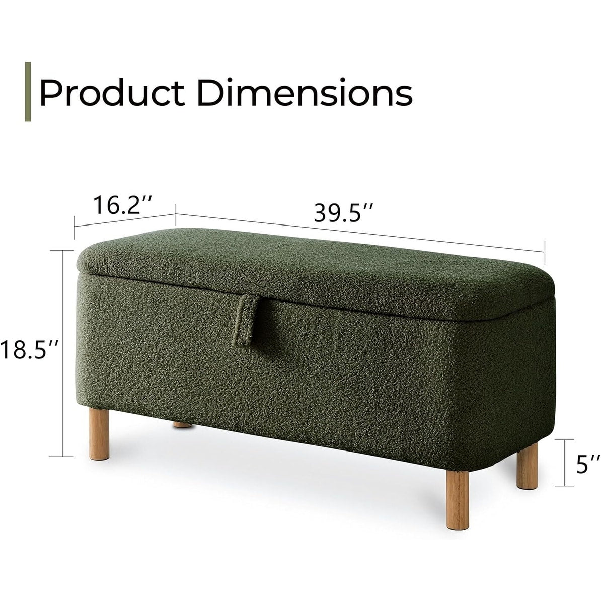 39,5 Panca contenitore Boucle bianco sporco, panca contenitore Sherpa, poggiapiedi per letto, per soggiorno, camera da letto, gambe in legno