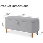 39,5 Panca contenitore Boucle bianco sporco, panca contenitore Sherpa, poggiapiedi per letto, per soggiorno, camera da letto, gambe in legno