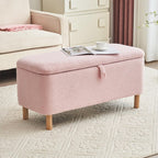 39,5 Panca contenitore Boucle bianco sporco, panca contenitore Sherpa, poggiapiedi per letto, per soggiorno, camera da letto, gambe in legno