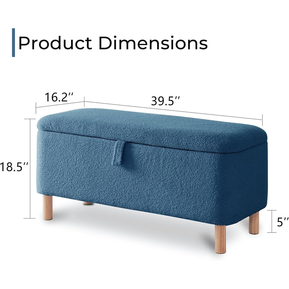 39,5 Panca contenitore Boucle bianco sporco, panca contenitore Sherpa, poggiapiedi per letto, per soggiorno, camera da letto, gambe in legno