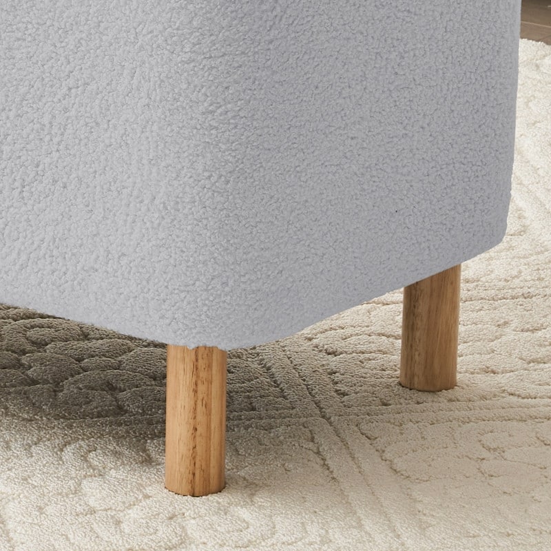 39,5 Panca contenitore Boucle bianco sporco, panca contenitore Sherpa, poggiapiedi per letto, per soggiorno, camera da letto, gambe in legno