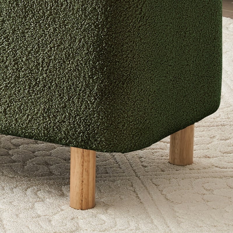 39,5 Panca contenitore Boucle bianco sporco, panca contenitore Sherpa, poggiapiedi per letto, per soggiorno, camera da letto, gambe in legno