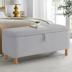 39,5 Panca contenitore Boucle bianco sporco, panca contenitore Sherpa, poggiapiedi per letto, per soggiorno, camera da letto, gambe in legno